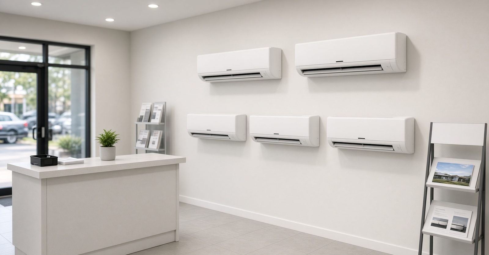 An accredited dealer showroom with indoor units on display