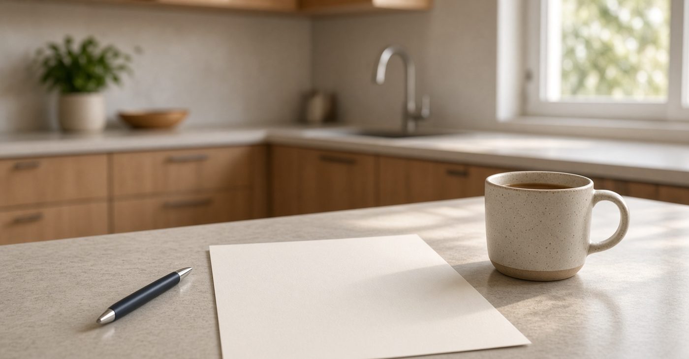 A written air conditioning quote on a kitchen bench, the kind an ACDA accredited member must provide